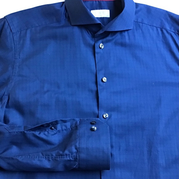 ETON slim dark blue checkered shirt Sz 16.5 made in Europe - Picture 3 of 9